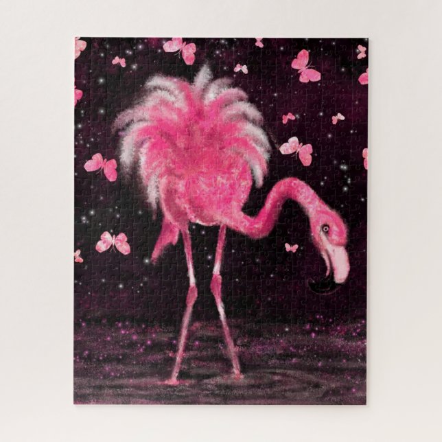 Pink World - Flamingo & Butterflies - Drawing Art Jigsaw Puzzle (Vertical)