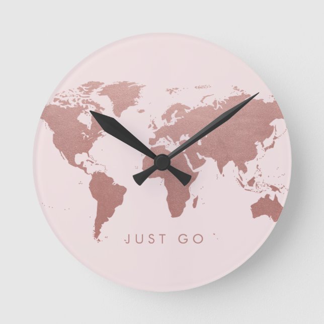 Pink World Map Globe Time to Go Round Clock (Front)