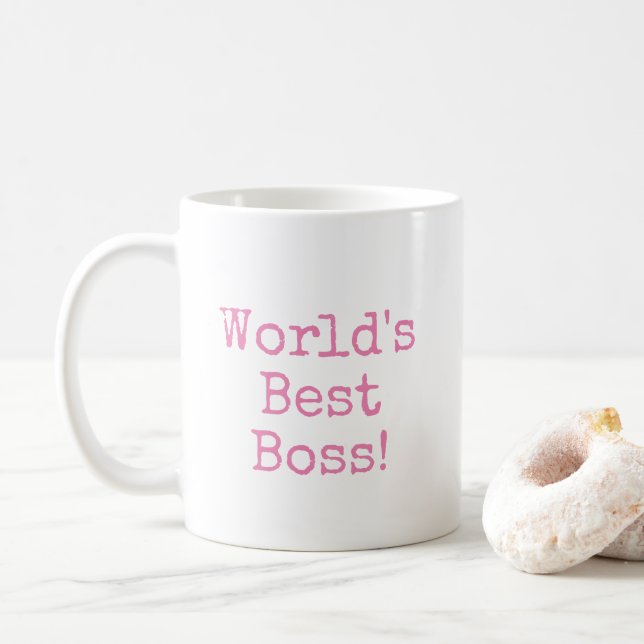 Pink Worlds Best Boss Typography Coffee Mug (With Donut)