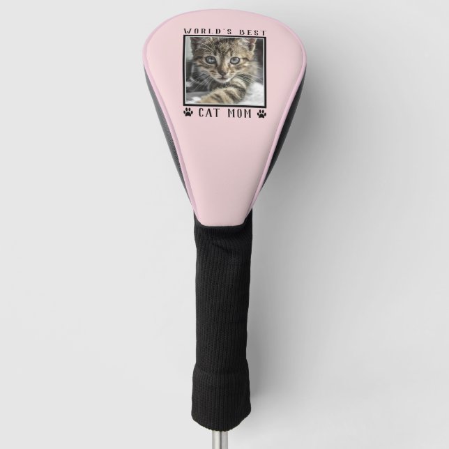 Pink World's Best Cat Mom Paw Prints Pet Photo Golf Head Cover (Front)