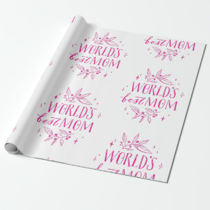 pink worlds best mom mothers day wrapping paper