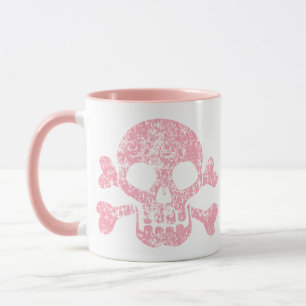 Pink Worn Skull and Crossbones Mug