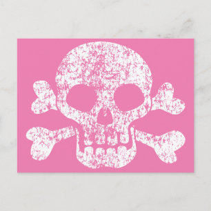 Pink Worn Skull and Crossbones Postcard