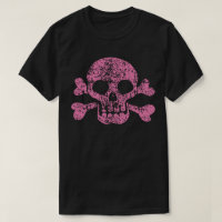 Pink Worn Skull and Crossbones T-Shirt