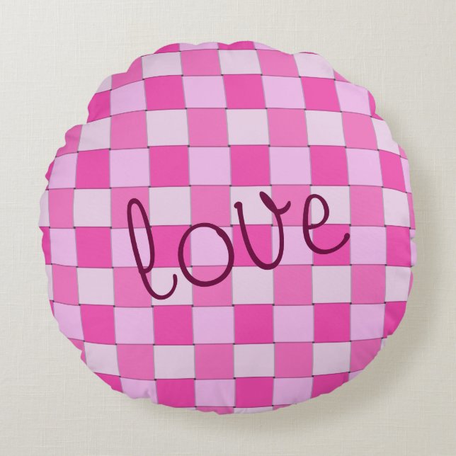 Pink Woven Pattern with Love Round Pillow (Front)