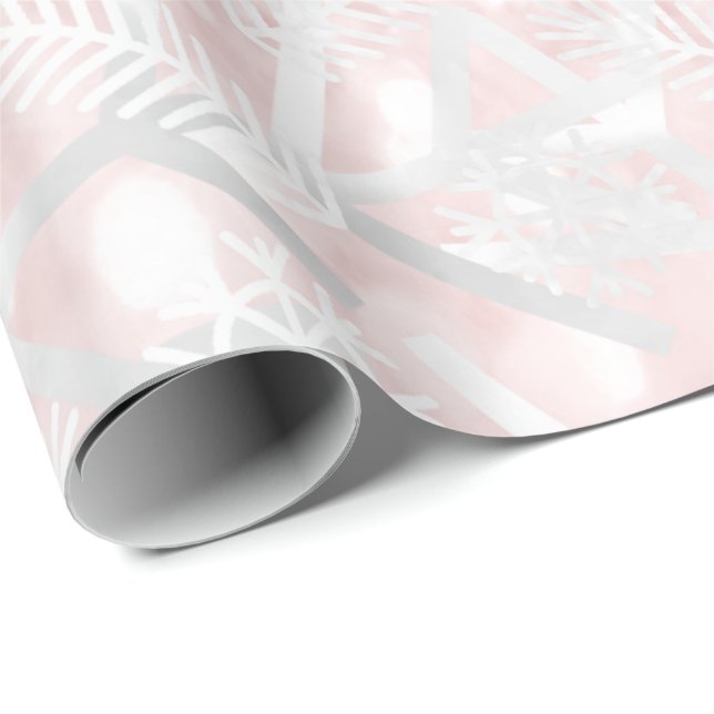 Pink Wow Glitter Christmas Holidays Snowflake Joy Wrapping Paper (Roll Corner)