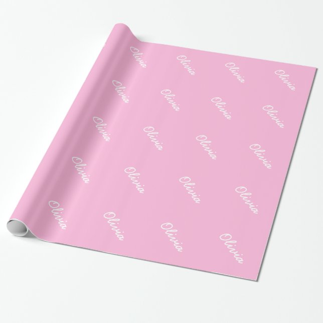 Pink wrapping paper with custom baby girl name (Unrolled)