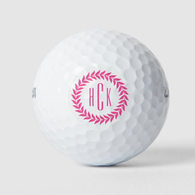 Pink Wreath Custom Monogram Golf Balls (Front)