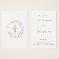 pink wreath First Communion remembrance card