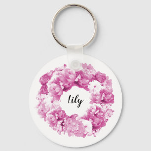 Pink Wreath Personalized Bridesmaid Keychain