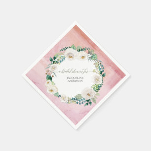 Pink Wreath Rustic Alabaster Roses Foliage Floral Napkin
