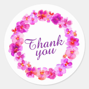 Pink wreath thank you watercolor art stickers