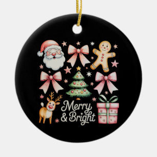 Pink Xmas Bow Christmas Tree Santa Gingerbread Ceramic Ornament