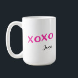Pink Xoxo brush stroke personalize name Coffee Mug<br><div class="desc">Featuring pink XOXO using paint brush strokes,  this simple and chic mug has a spot for a name. Modern typography handlettering style script for the name. A sweet gift. Give these out at a Valentine’s Day party,  Galentine’s day or a gift for any day.</div>