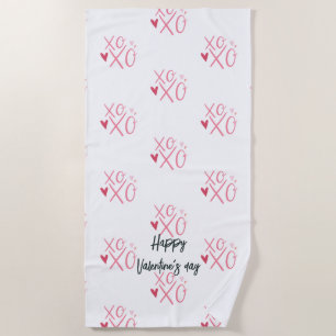 Pink "XOXO"Hearts Happy Valentine's Day Beach Towel
