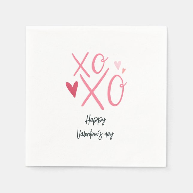 Pink "XOXO"Hearts Happy Valentine's Day  Napkin (Front)