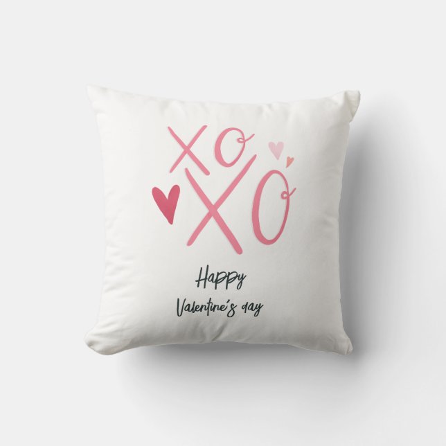 Pink "XOXO"Hearts Happy Valentine's Day  Throw Pillow (Front)