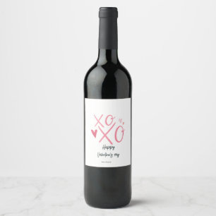 Pink "XOXO"Hearts Happy Valentine's Day  Wine Label