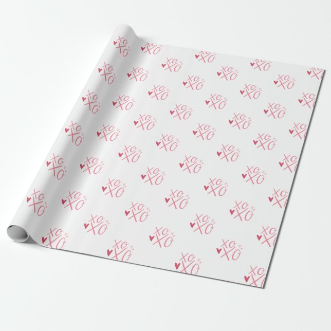 Pink "XOXO"Hearts Happy Valentine's Day  Wrapping Paper (Unrolled)