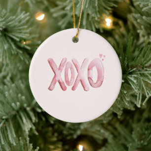 Pink XOXO Hearts Love Christmas Ceramic Ornament