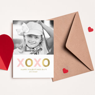 Pink XOXO Kids Classroom Photo Valentines Card