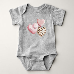 Pink XOXO Leopard Print Hearts Baby Bodysuit