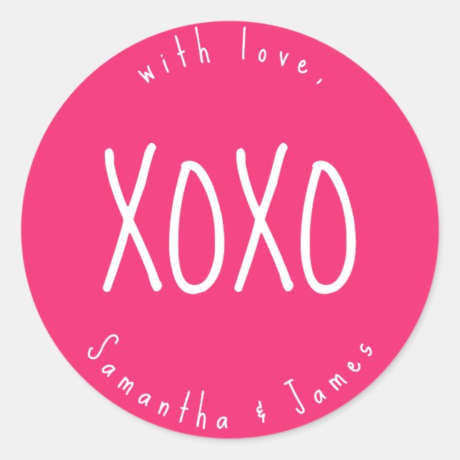 Pink XOXO Romantic Personalized Classic Round Sticker (Front)