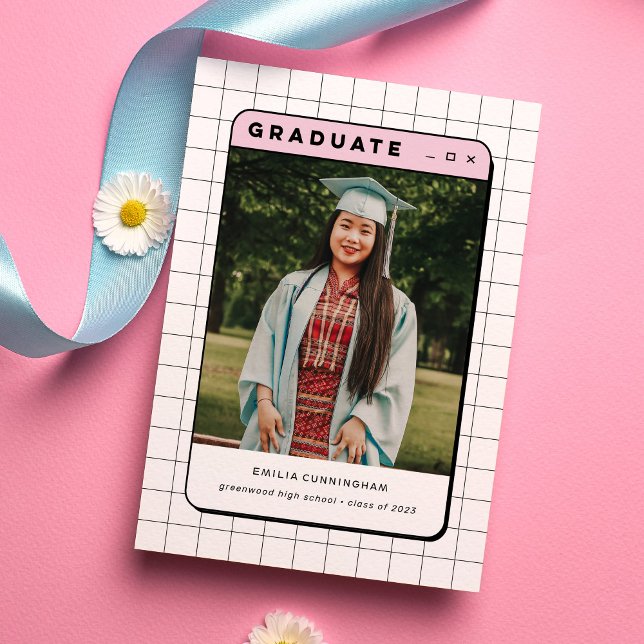 Pink Y2K Retro Computer Aesthetic Graduation Photo Announcement (Creator Uploaded)