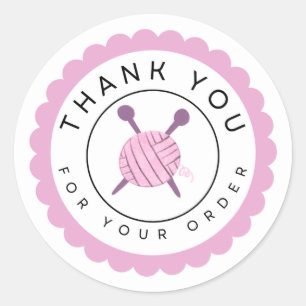 Pink Yarn and Knitting Needles Thank You Classic Round Sticker