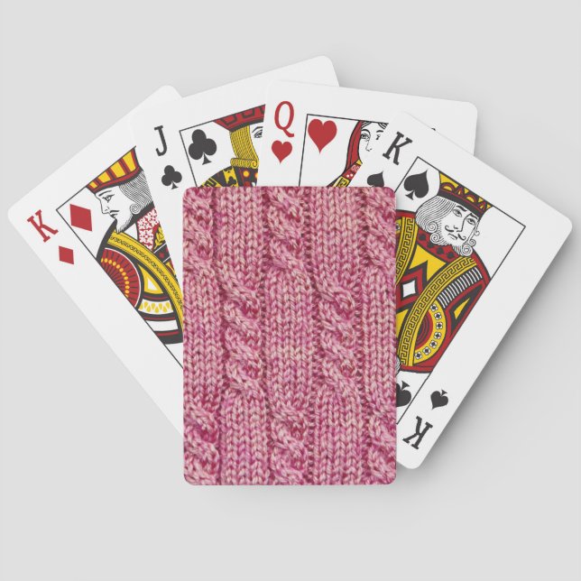 Pink Yarn Cabled Knit Playing Cards (Back)