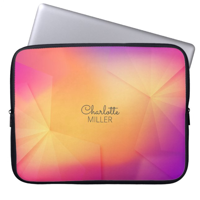 Pink-Yellow Abstract Background with Custom Name Laptop Sleeve (Front)