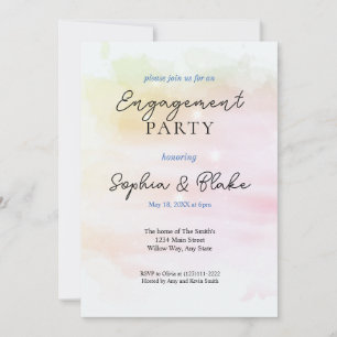 Pink & Yellow Abstract Watercolor Engagement Party Invitation