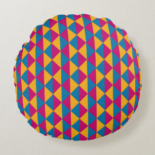 Pink, Yellow and Blue Diamonds and Triangles Round Pillow