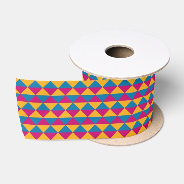 Pink, Yellow and Blue Diamonds and Triangles Satin Ribbon (Spool)