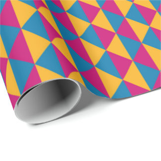 Pink, Yellow and Blue Diamonds and Triangles Wrapping Paper