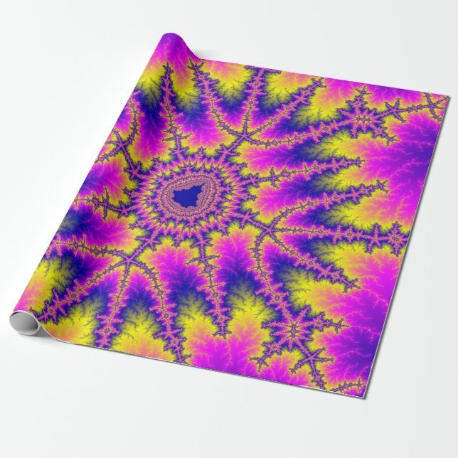 Pink, Yellow and Blue Fractal Birthday Wrapping Paper (Unrolled)