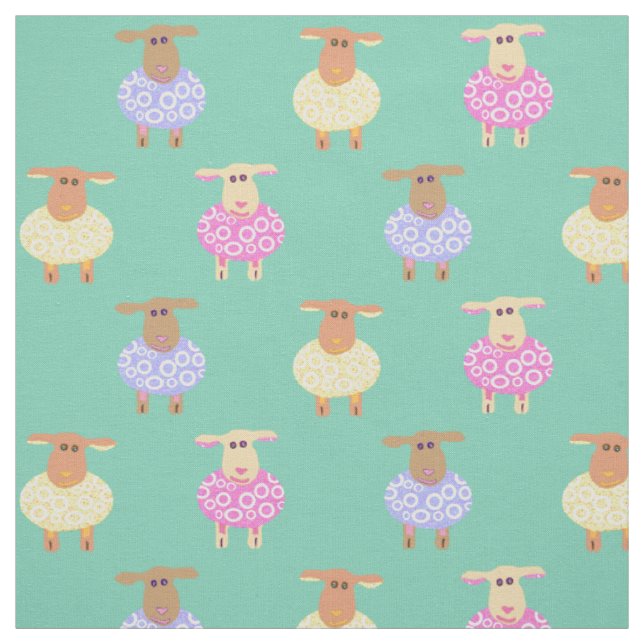 Pink yellow and blue lambs fabric (Swatch)