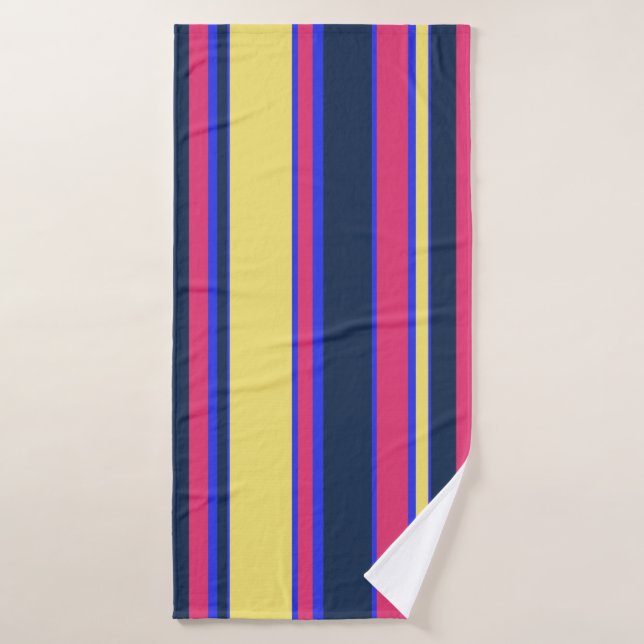 Pink, yellow and blue stripes bath towel (Bath Towel)