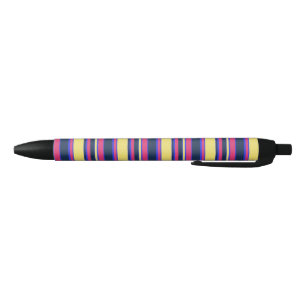 Pink, yellow and blue stripes black ink pen