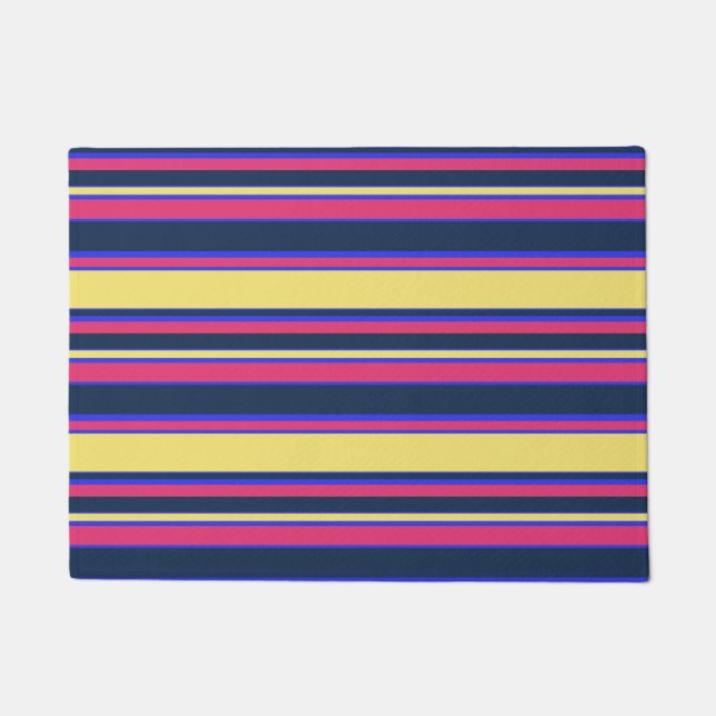 Pink, yellow and blue stripes doormat (Front)