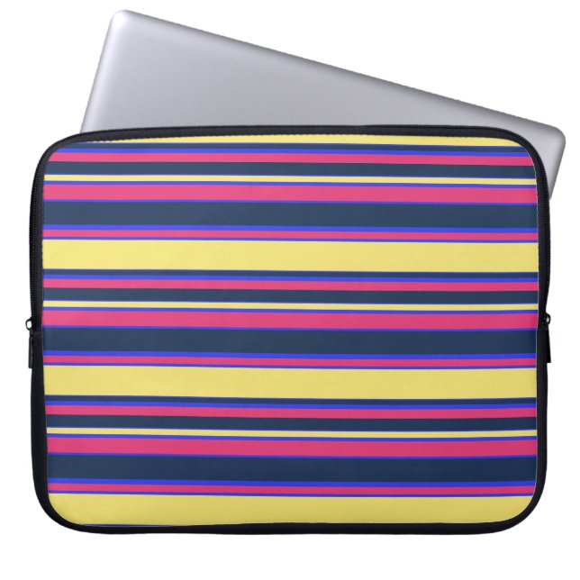 Pink, yellow and blue stripes laptop sleeve (Front)