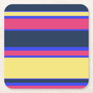 Pink, yellow and blue stripes square paper coaster