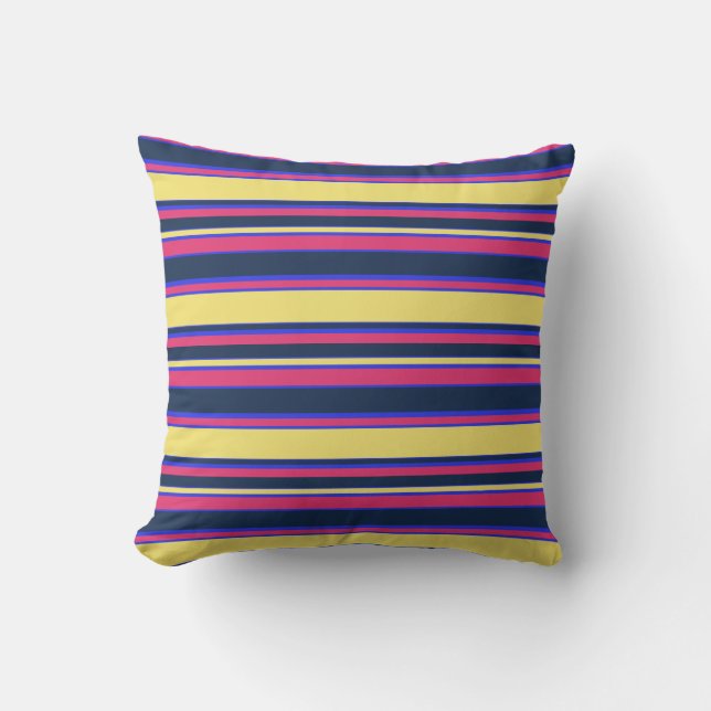 Pink, yellow and blue stripes throw pillow (Front)