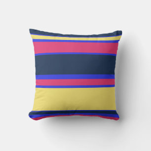 Pink, yellow and blue stripes throw pillow