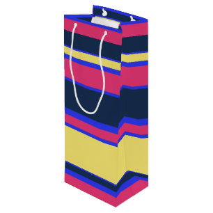 Pink, yellow and blue stripes wine gift bag