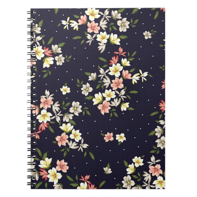 pink yellow and brown small flowers with green lea notebook (Front)