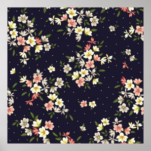 pink yellow and brown small flowers with green lea poster