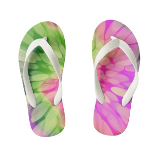 pink Yellow and Green Tie-dye Kid's Flip Flops