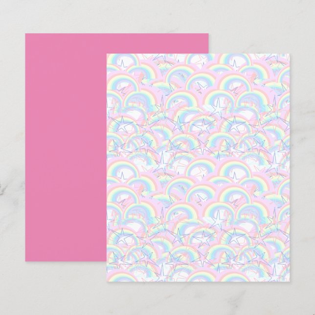 Pink Yellow Aqua Rainbows Stars Scrapbook Paper (Front/Back)