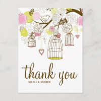 Pink & Yellow Birdcages Lovebirds Thank You